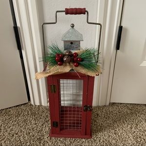 AT HOME Red Wood Rustic Christmas Lantern